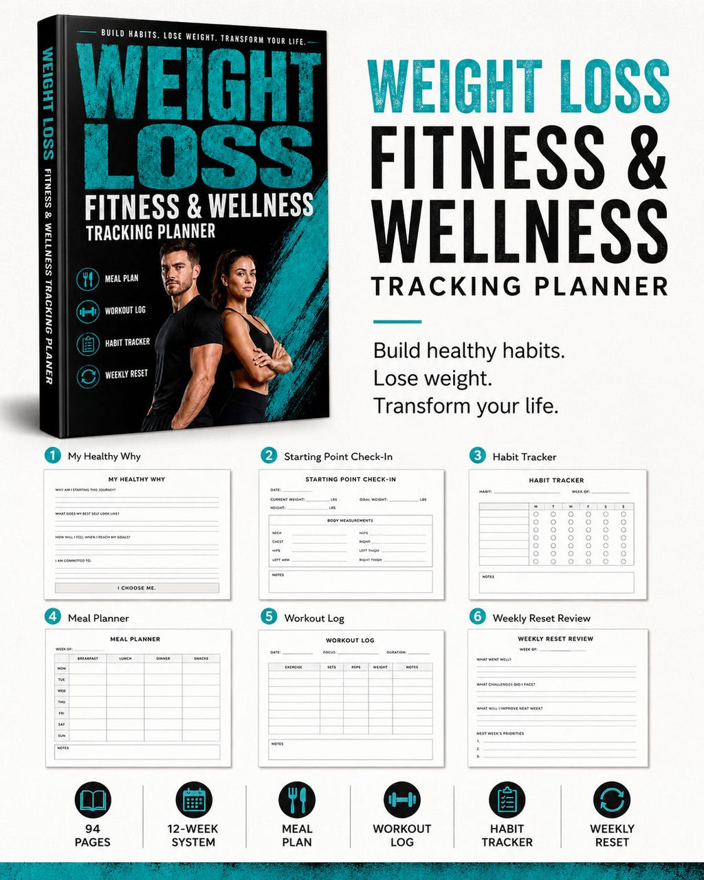 Weight Loss, Fitness and Wellness Tracking Planner