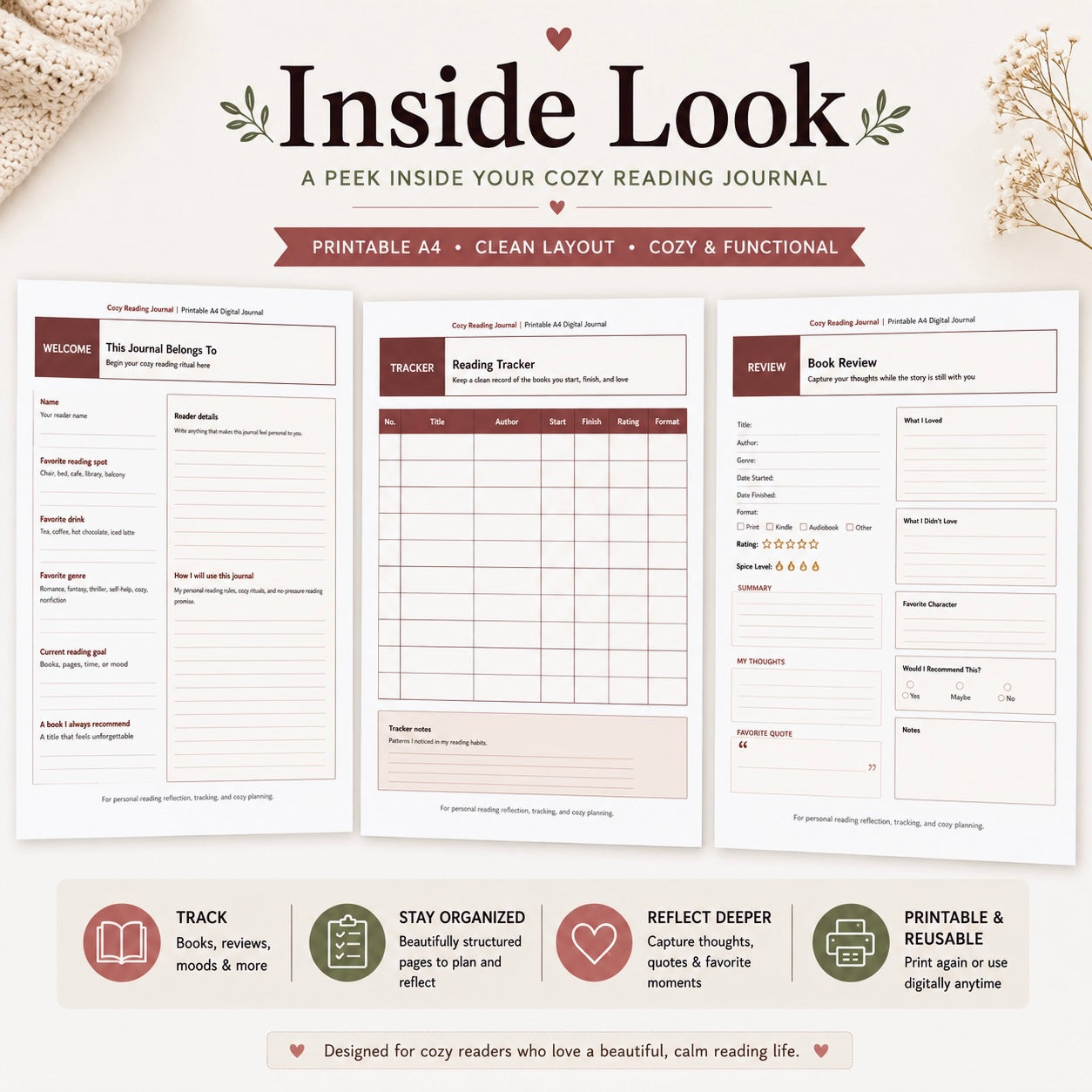 The Cozy Reading Journal for book lovers