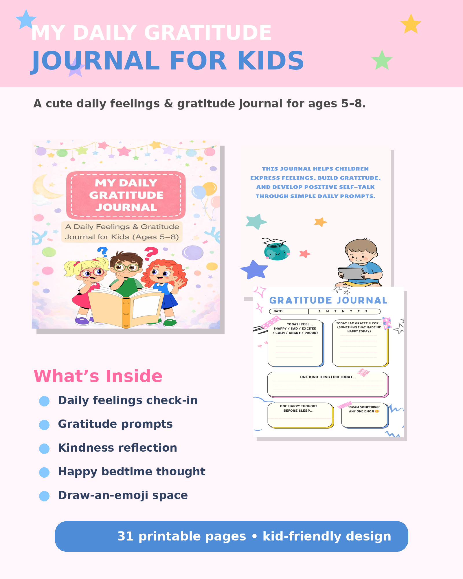 My Daily Gratitude Journal for Kids (Ages 5–8) instant download!