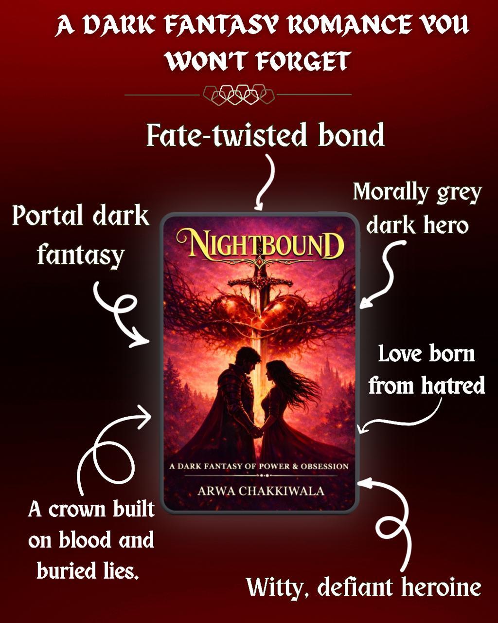 NIGHTBOUND-#newrelease A Dark Fantasy Romance of Power, Obsession & Betrayal :A Morally Grey Prince Fantasy Romance