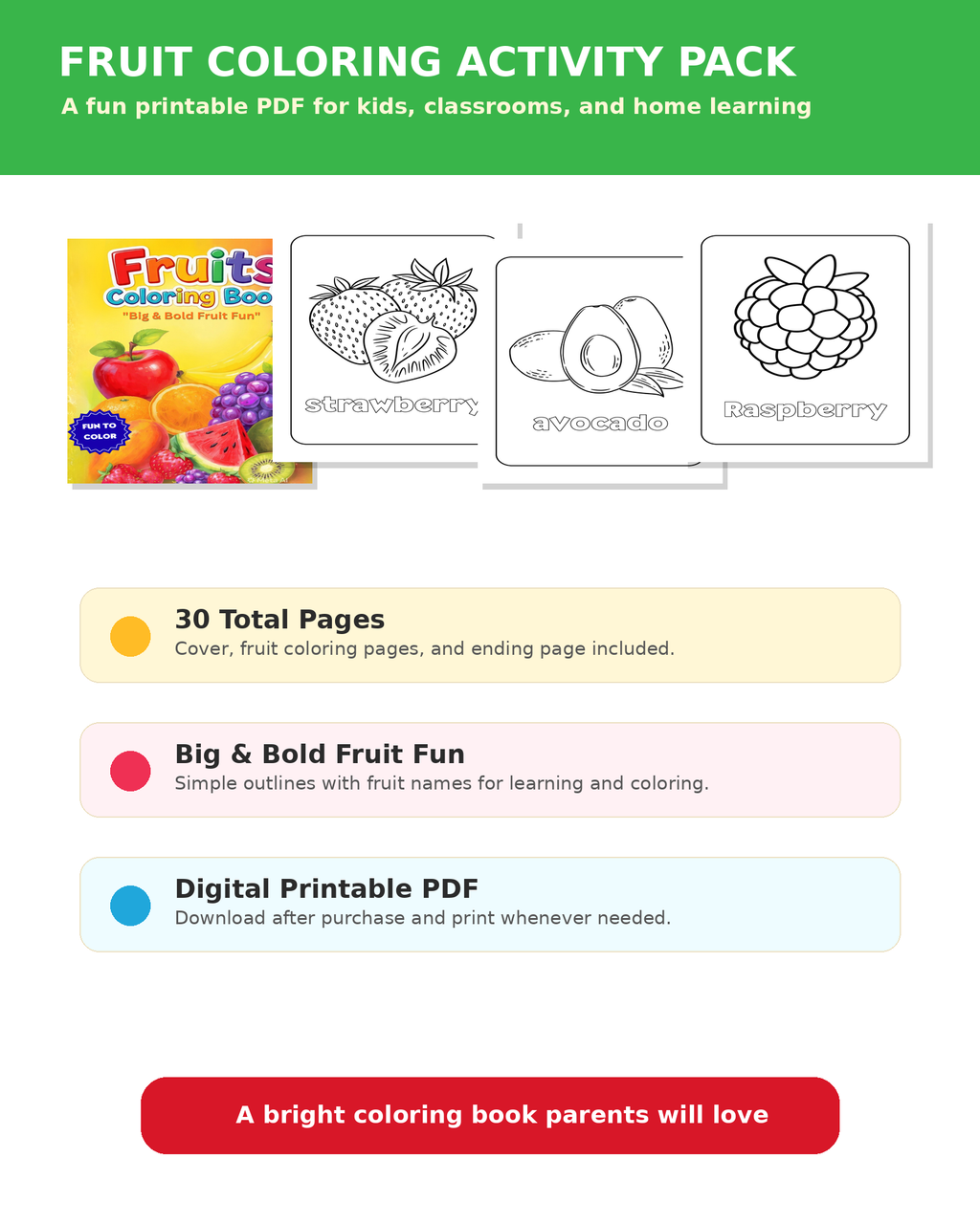Fruits Coloring Book — Big, Bold Fruit Fun