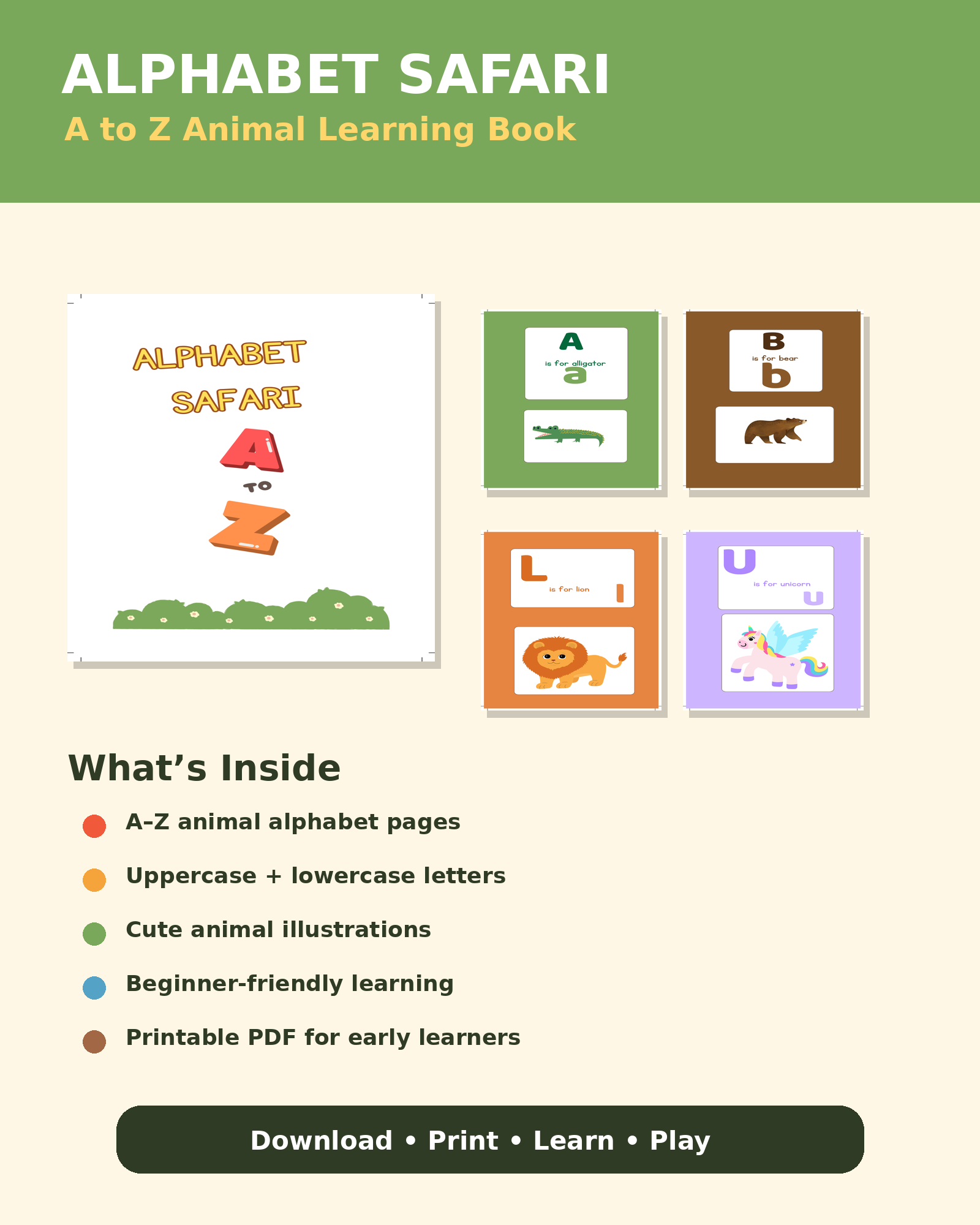 Alphabet Safari A to Z — Animal Alphabet picture Book for Kids