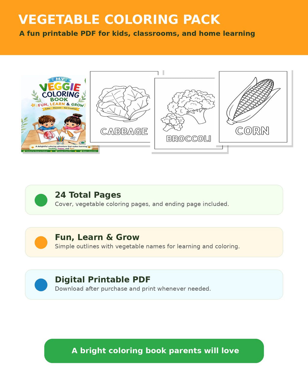 MY VEGGIE COLORING BOOK Fun, Learn & Grow — Color, Discover, Get Creative!