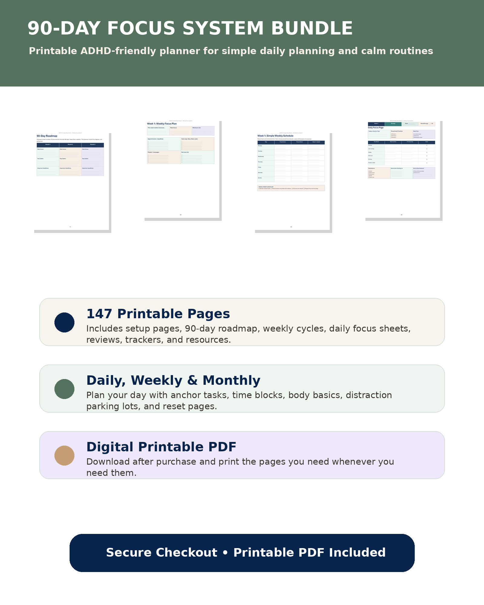 ADHD-Friendly Daily Planner - A gentle 90-day focus system