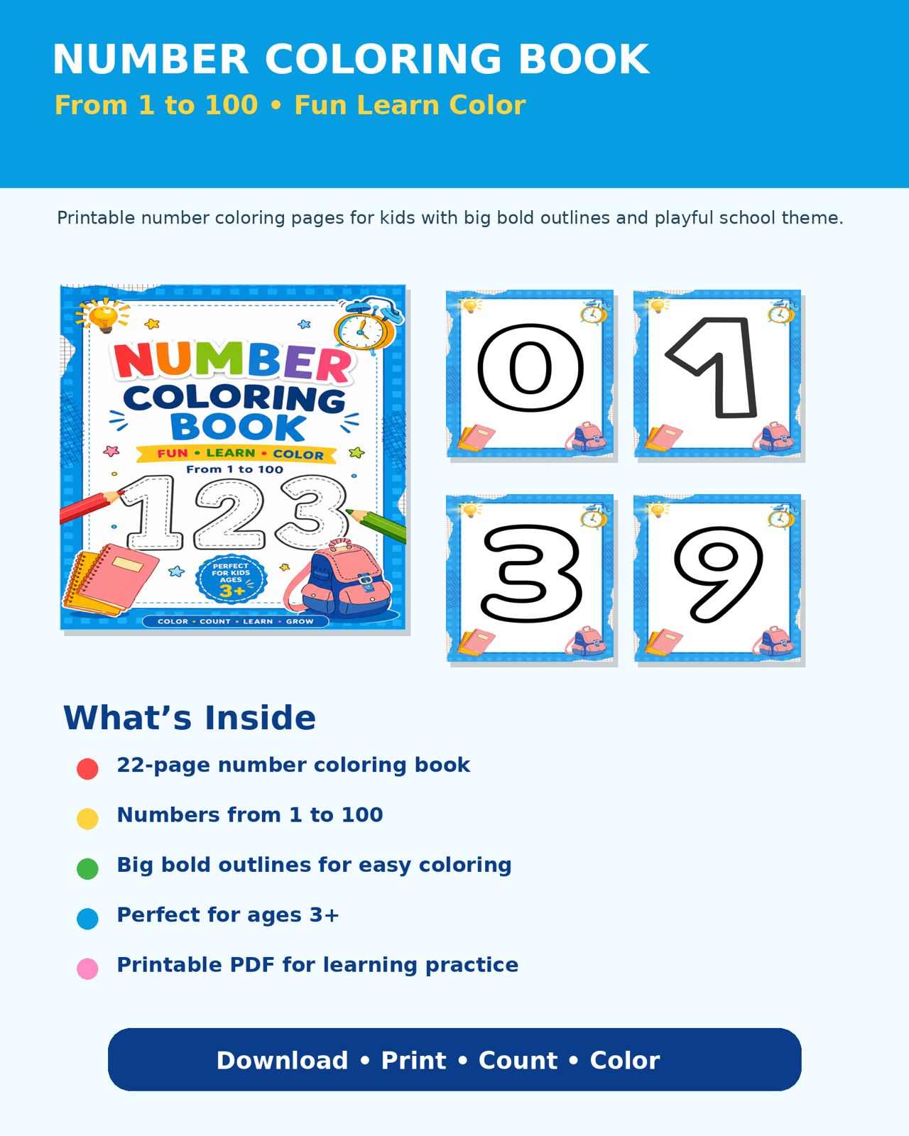Number Coloring Book From 1 to 100