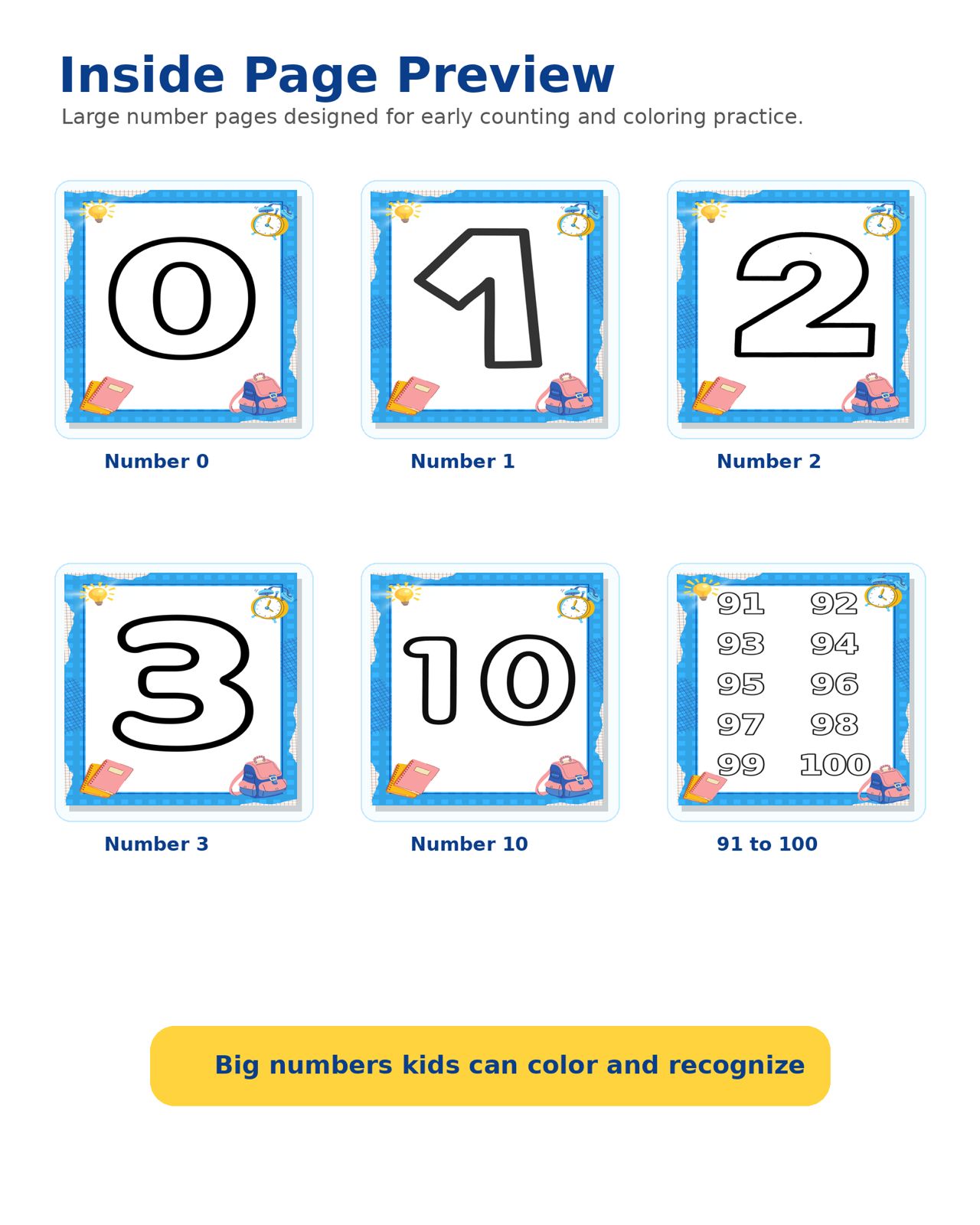 Number Coloring Book From 1 to 100