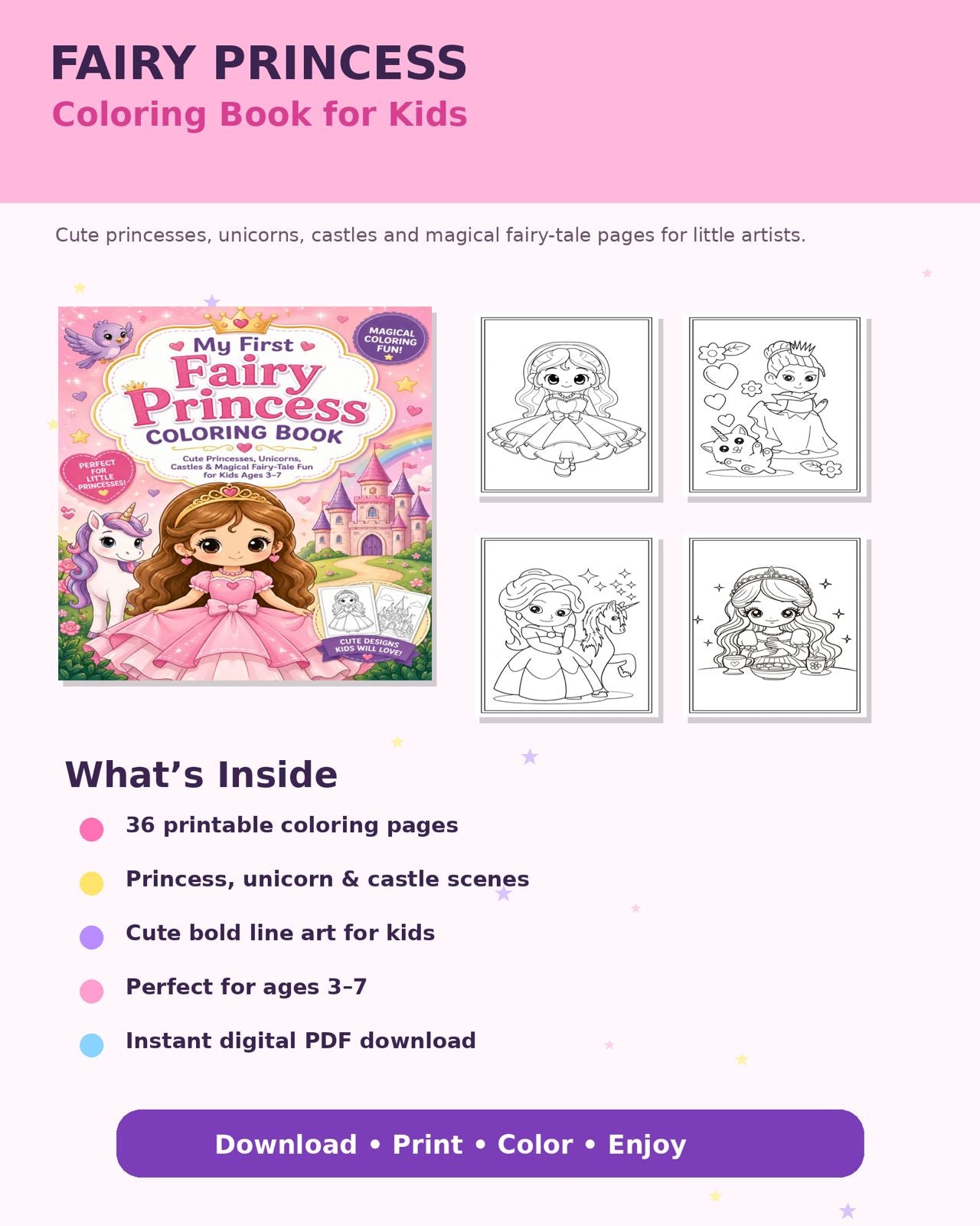 My First Fairy Princess Coloring Book Cute Princesses, Unicorns, Castles & Magical Fairy-Tale Fun