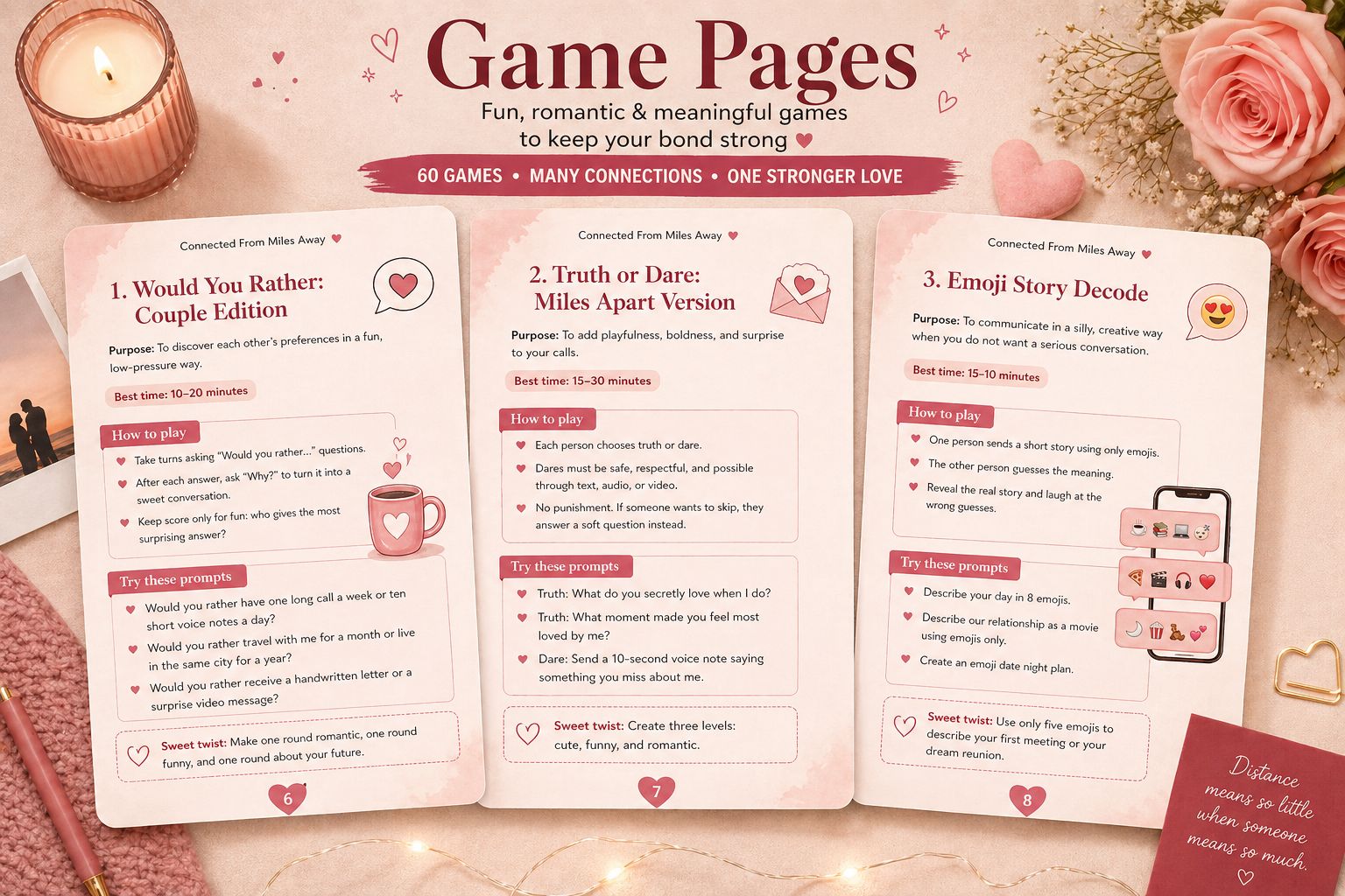Long-Distance Couple Games -  romantic, practical connection guide with 60 Games