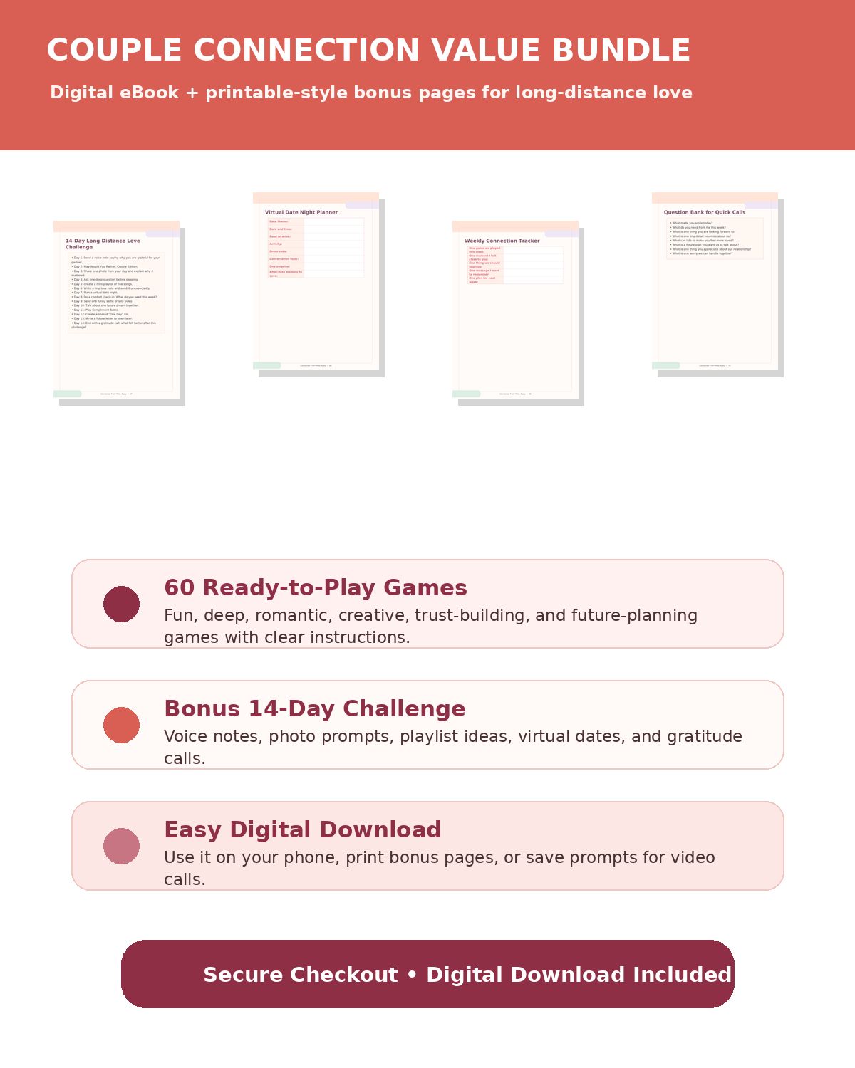 Long-Distance Couple Games -  romantic, practical connection guide with 60 Games